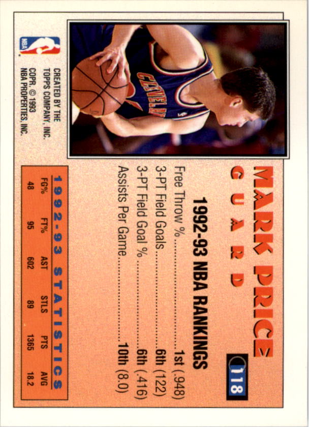 1993-94 Topps Gold #118 Mark Price AS back image