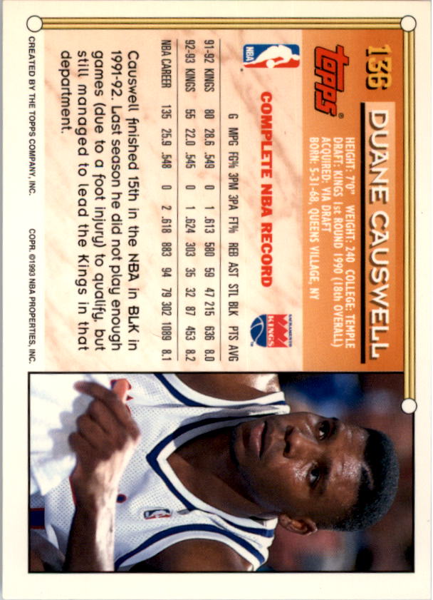 1993-94 Topps Gold #136 Duane Causwell back image