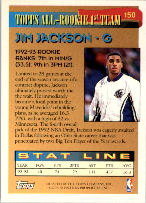 1993-94 Topps Gold #150 Jim Jackson ART back image