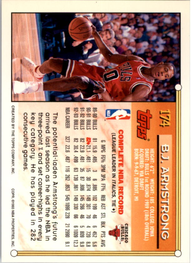 1993-94 Topps Gold #174 B.J. Armstrong back image