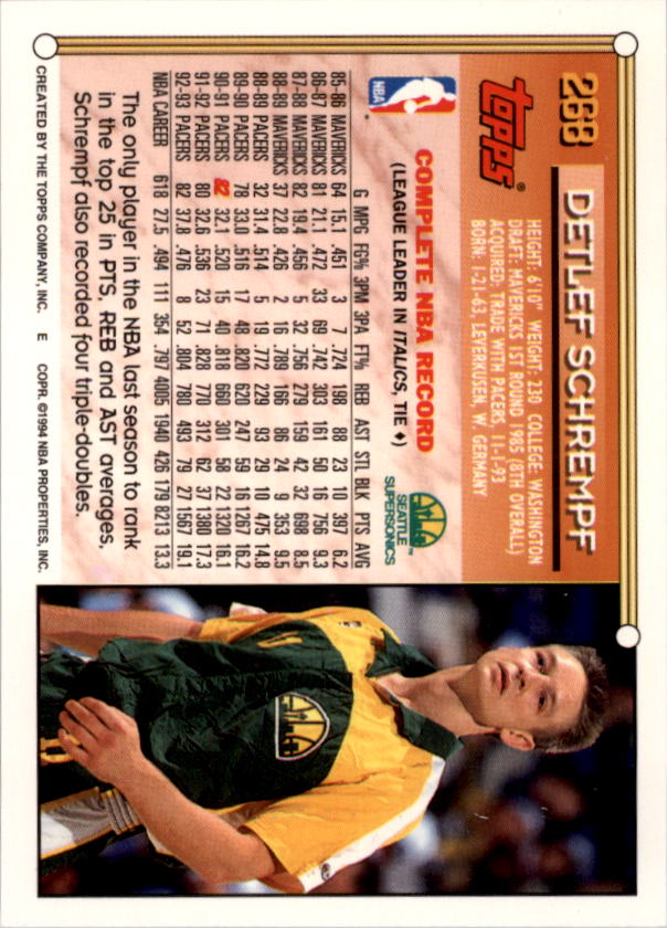 1993-94 Topps Gold #268 Detlef Schrempf back image