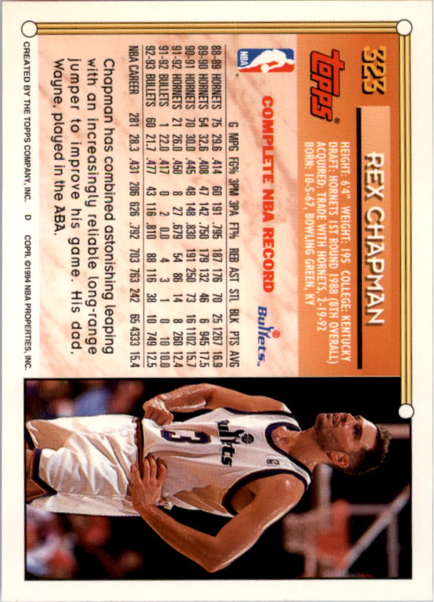 1993-94 Topps Gold #323 Rex Chapman back image