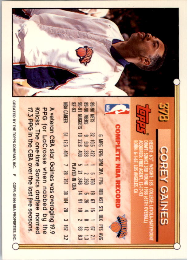 1993-94 Topps Gold Basketball Series Two (199-396) Singles - You Choose - Picture 337 of 366