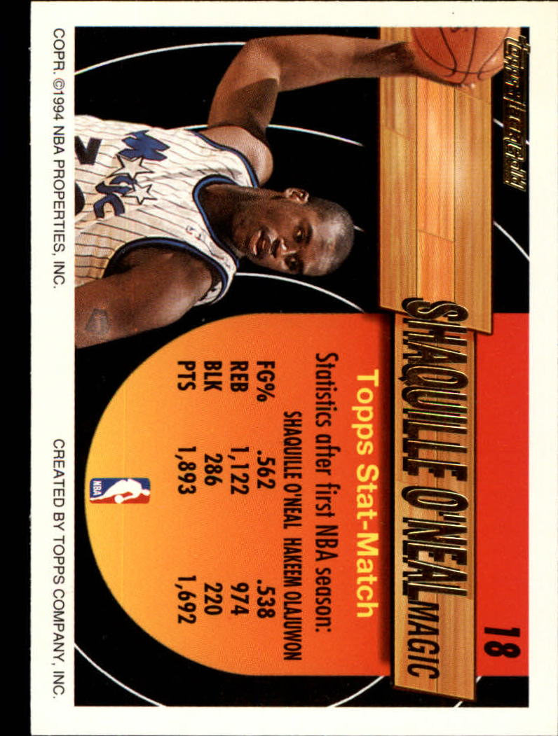 1993-94 Topps Black Gold #18 Shaquille O'Neal back image
