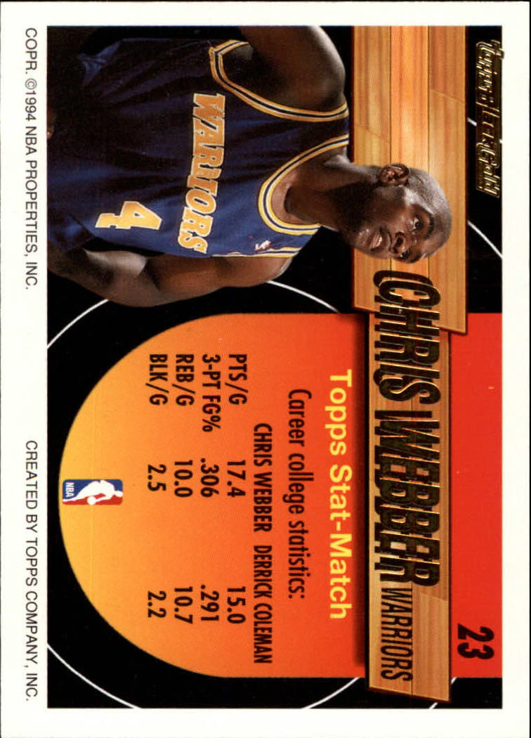 1993-94 Topps Black Gold #23 Chris Webber back image