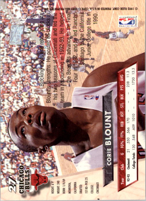 1993-94 Ultra #27 Corie Blount RC back image