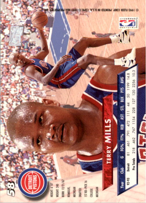 1993-94 Ultra #58 Terry Mills back image