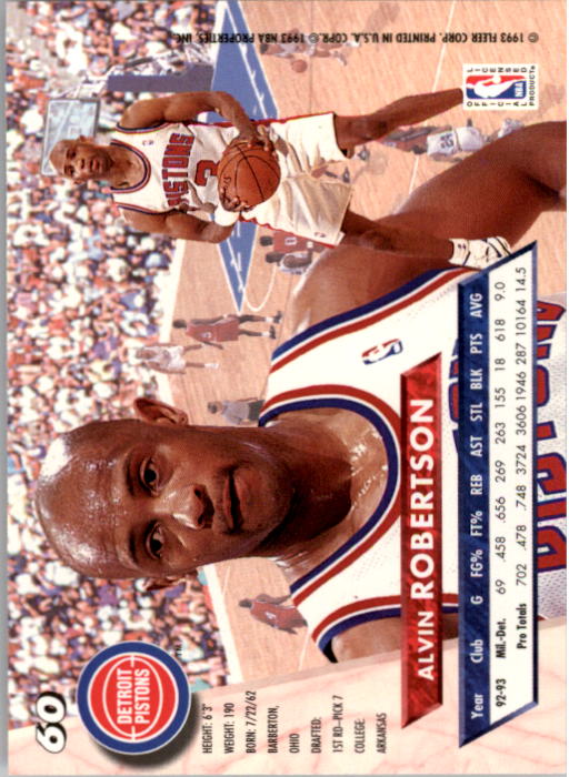 1993-94 Ultra #60 Alvin Robertson back image