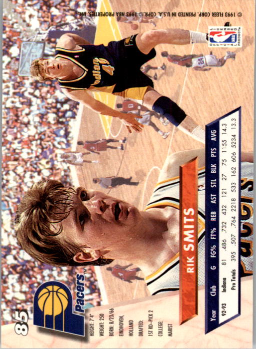 1993-94 Ultra #85 Rik Smits back image