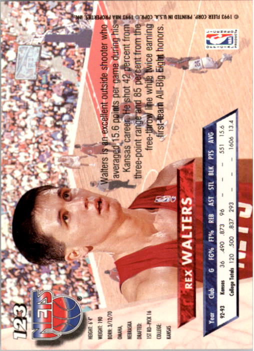1993-94 Ultra #123 Rex Walters RC back image
