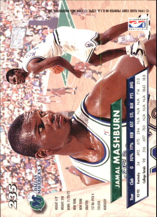 1993-94 Ultra #235 Jamal Mashburn RC back image
