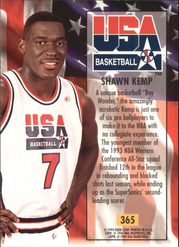 1993-94 Ultra #365 Shawn Kemp USA back image