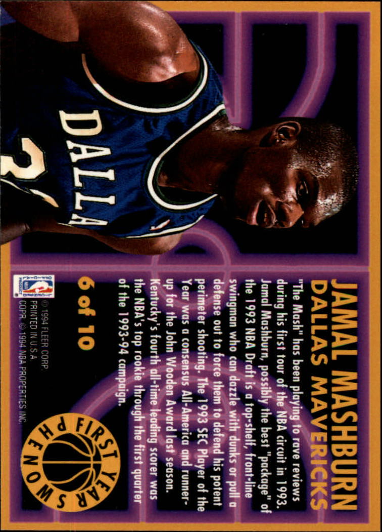 1993-94 Fleer First Year Phenoms #6 Jamal Mashburn back image