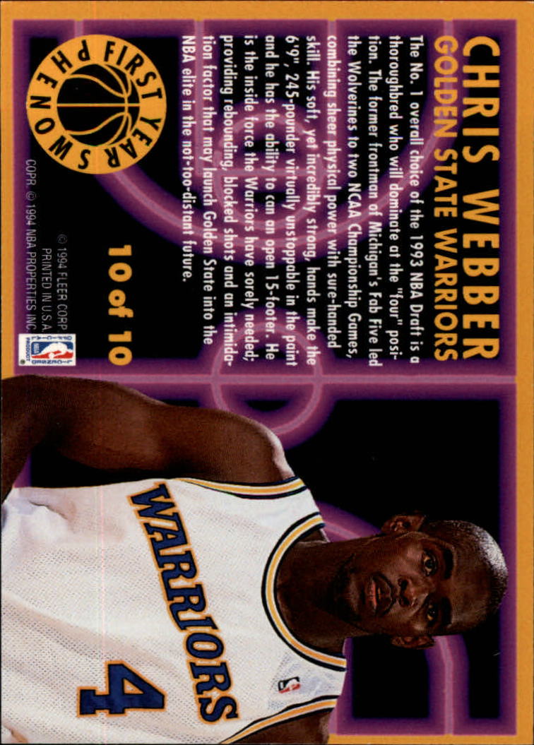 1993-94 Fleer First Year Phenoms #10 Chris Webber back image