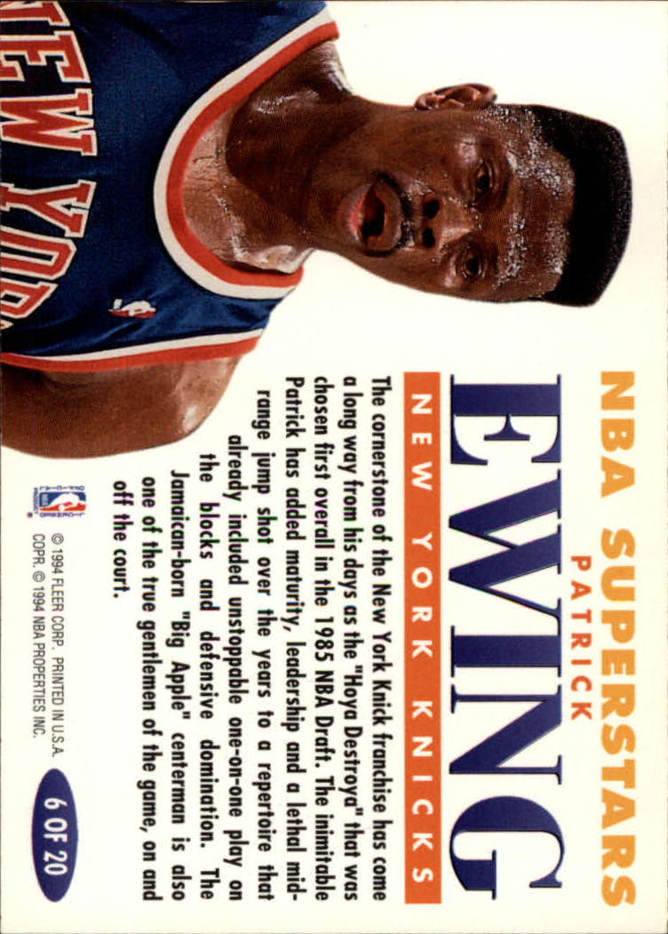 1993-94 Fleer NBA Superstars #6 Patrick Ewing back image