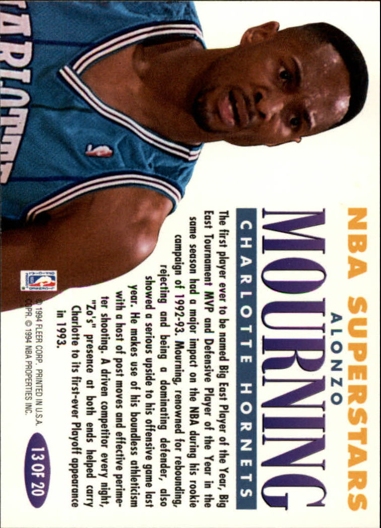 1993-94 Fleer NBA Superstars #13 Alonzo Mourning back image