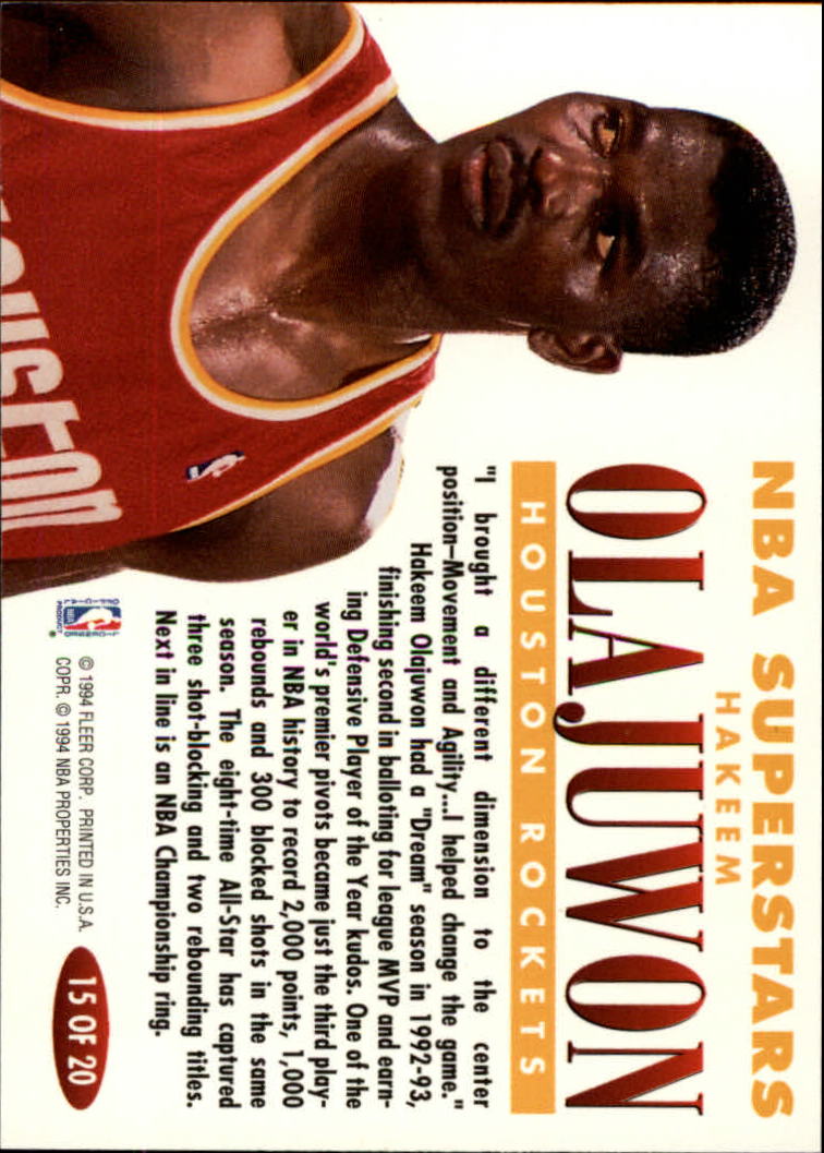1993-94 Fleer NBA Superstars #15 Hakeem Olajuwon back image