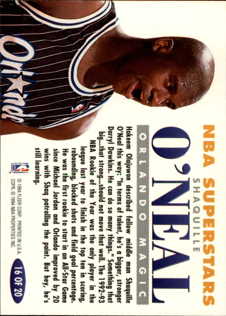 1993-94 Fleer NBA Superstars #16 Shaquille O'Neal back image