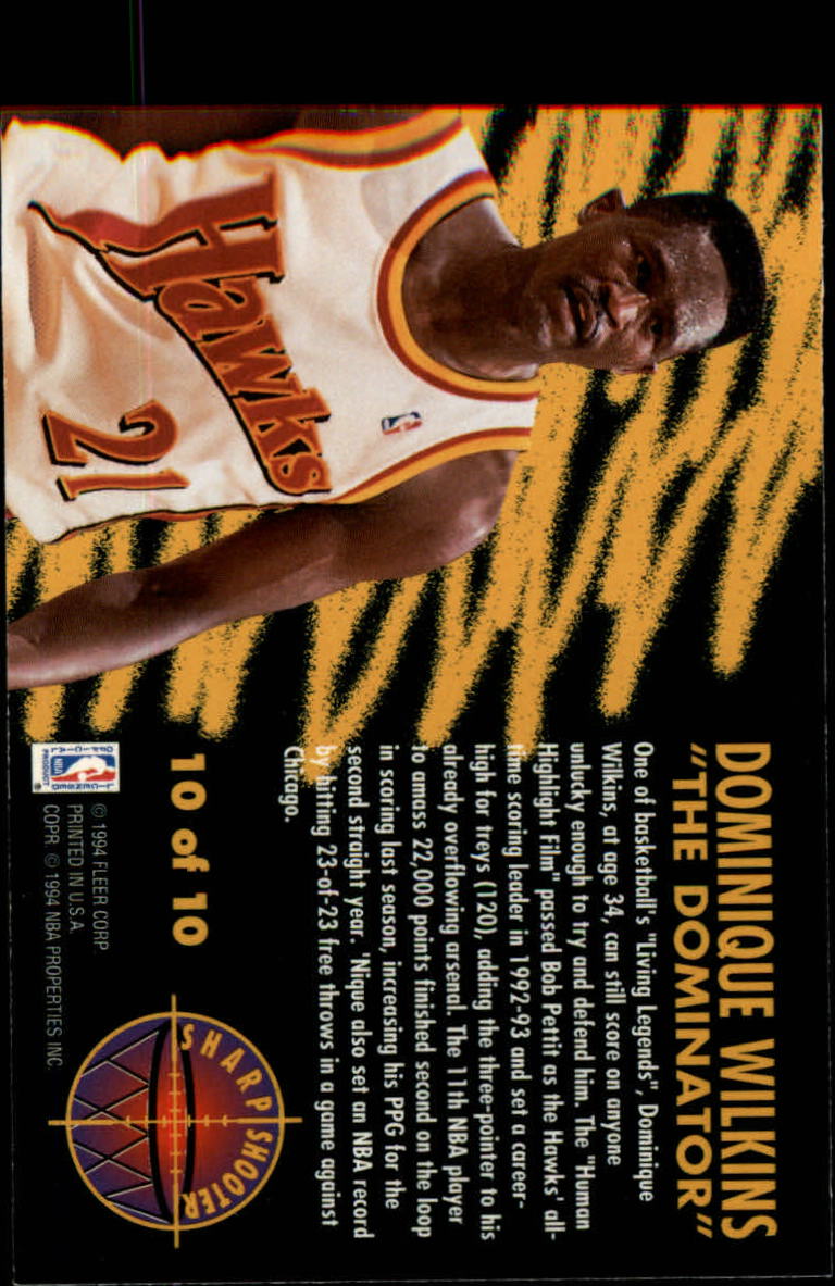 1993-94 Fleer Sharpshooters #10 Dominique Wilkins back image