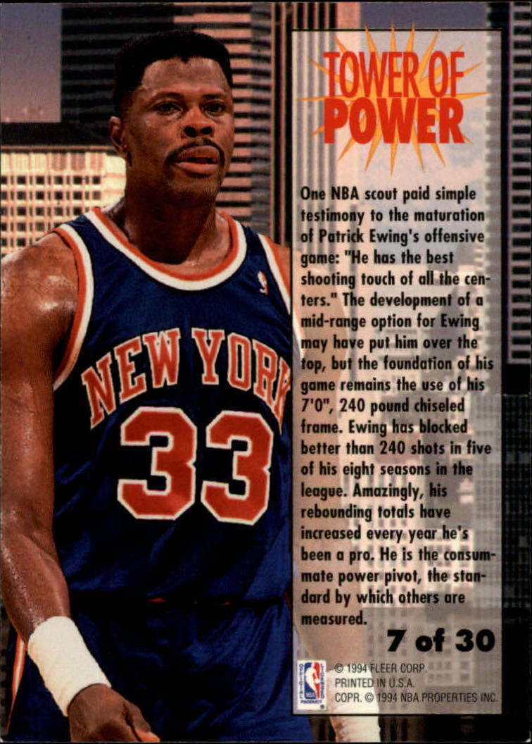 1993-94 Fleer Towers of Power #7 Patrick Ewing back image