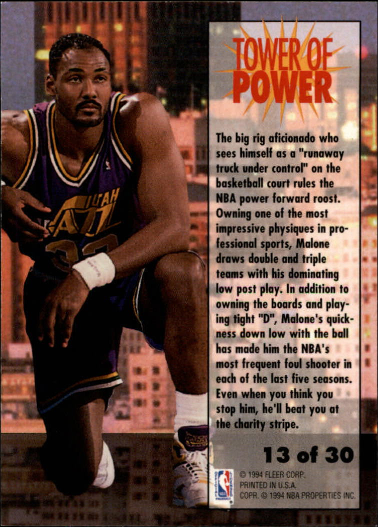 1993-94 Fleer Towers of Power #13 Karl Malone back image