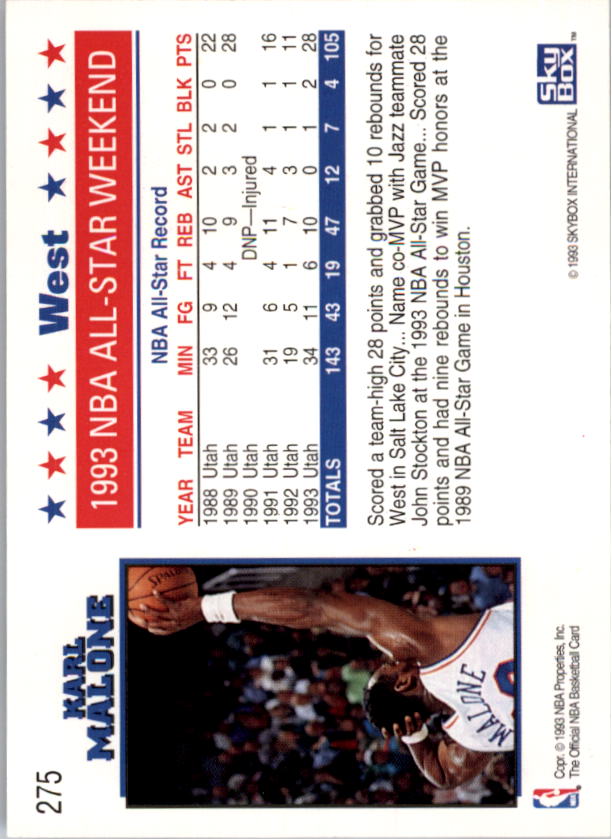 1993-94 Hoops #275 Karl Malone AS back image