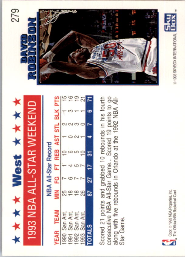 1993-94 Hoops #279 David Robinson AS back image