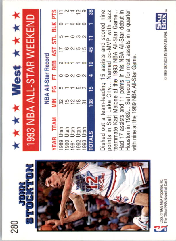 1993-94 Hoops #280 John Stockton AS back image