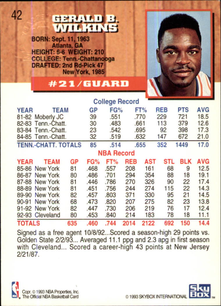 1993-94 Hoops Fifth Anniversary Gold #42 Gerald Wilkins back image