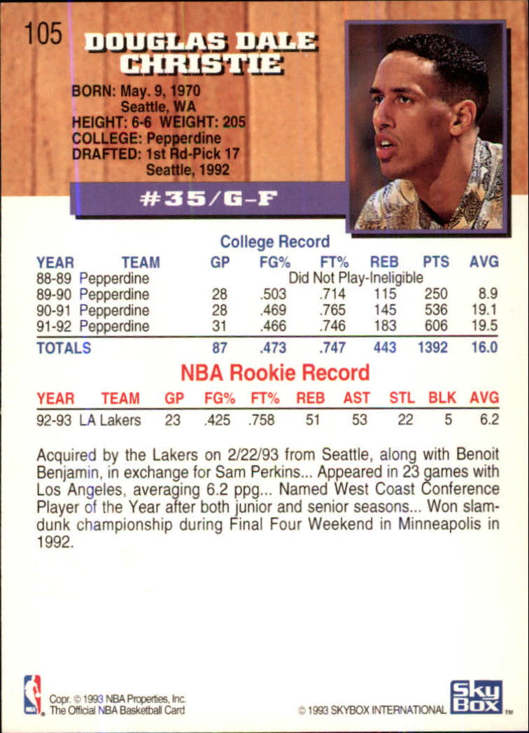 Doug Christie Los Angeles Lakers 1993 Fleer Rookie Card #99 NBA
