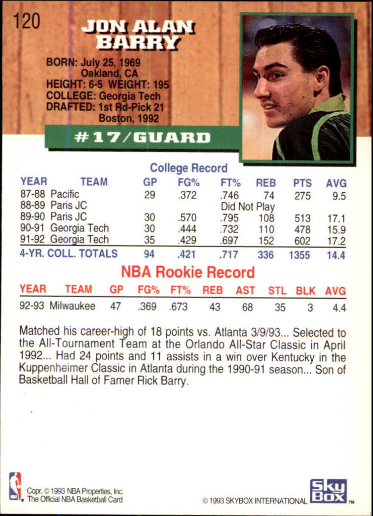 1993-94 Hoops Fifth Anniversary Gold #120 Jon Barry back image
