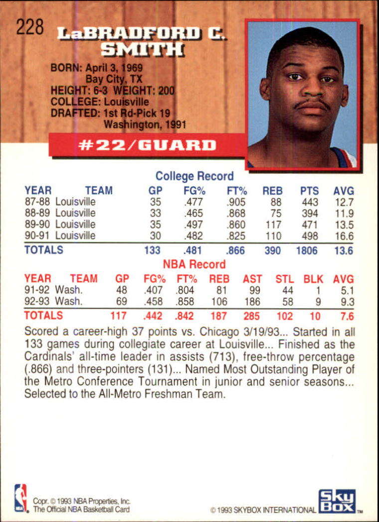 1993-94 Hoops Fifth Anniversary Gold #228 LaBradford Smith back image