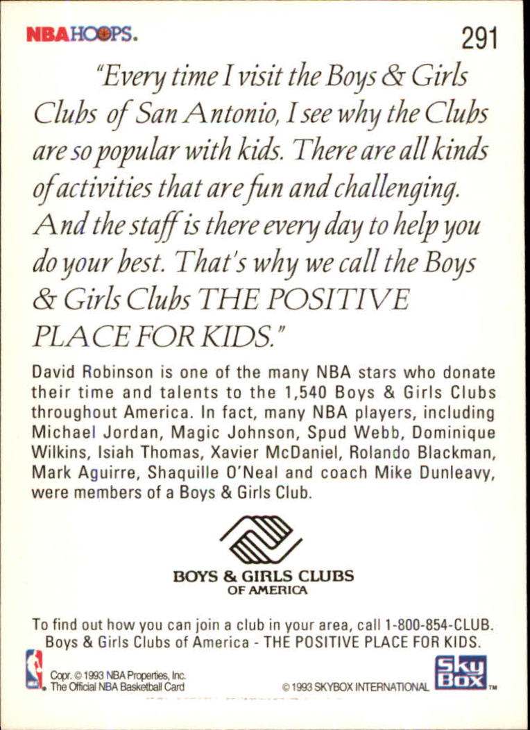 1993-94 Hoops Fifth Anniversary Gold #291 Boys and Girls Club/David Robinson back image