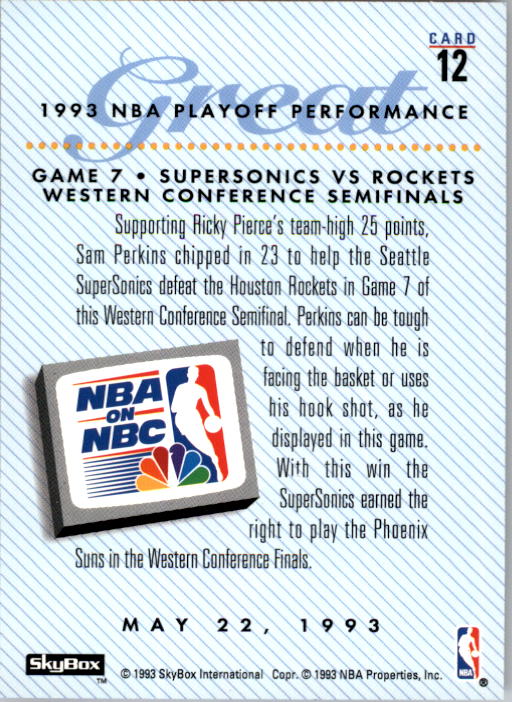 1993-94 SkyBox Premium #12 Sam Perkins PO back image