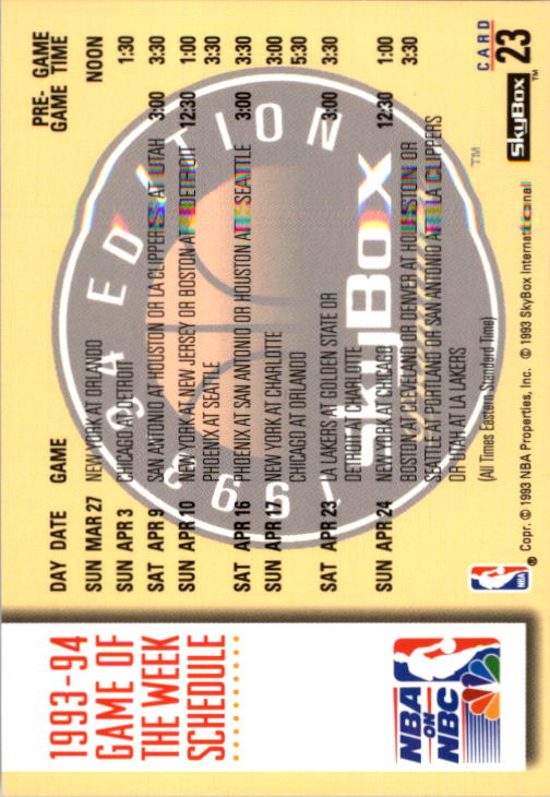 1993-94 SkyBox Premium #23 NBA On NBC back image