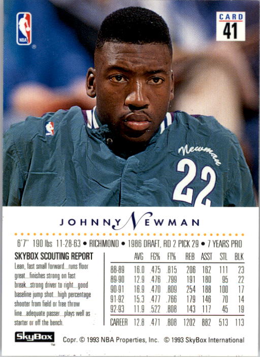 1993-94 SkyBox Premium #41 Johnny Newman back image
