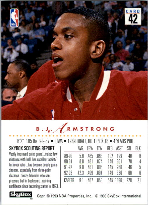 1993-94 SkyBox Premium #42 B.J. Armstrong back image