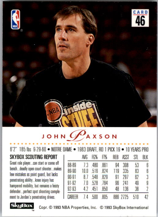 1993-94 SkyBox Premium #46 John Paxson back image