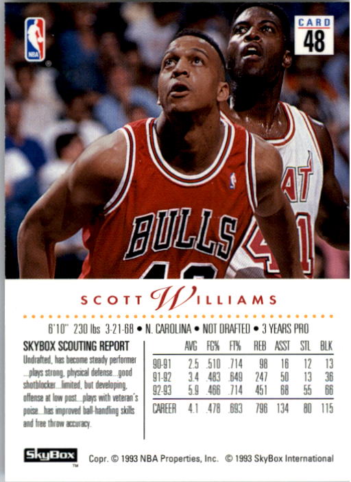 1993-94 SkyBox Premium #48 Scott Williams back image