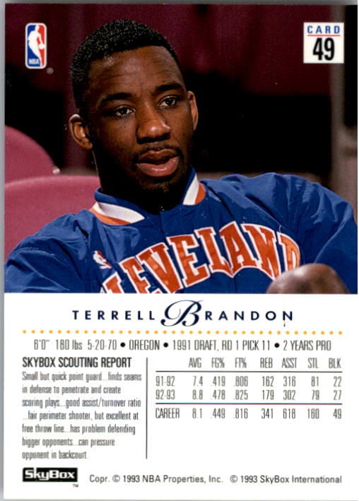 1993-94 SkyBox Premium #49 Terrell Brandon back image