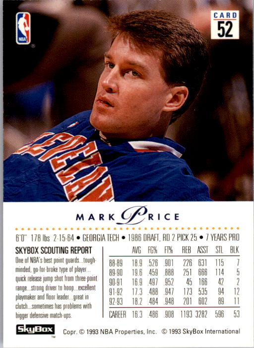1993-94 SkyBox Premium #52 Mark Price back image