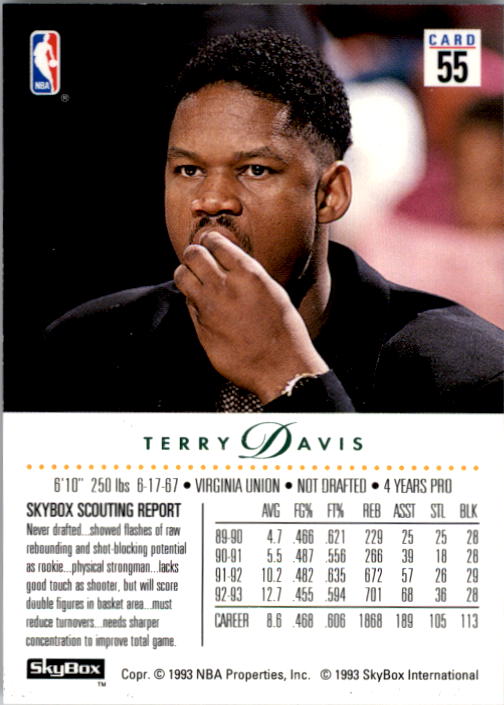 1993-94 SkyBox Premium #55 Terry Davis back image