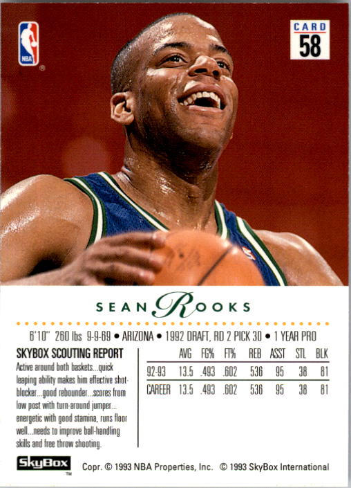 1993-94 SkyBox Premium #58 Sean Rooks back image