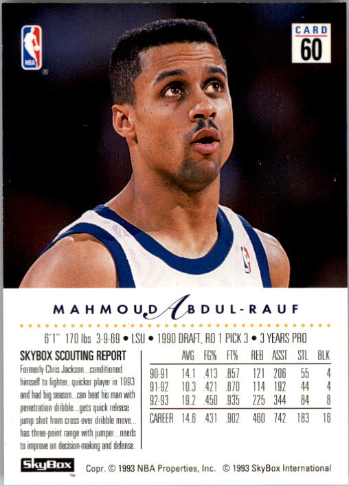 1993-94 SkyBox Premium #60 Mahmoud Abdul-Rauf back image