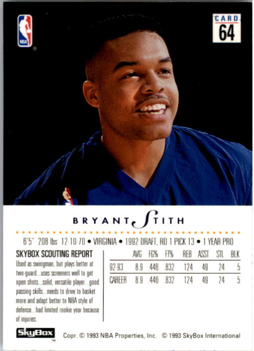 1993-94 SkyBox Premium #64 Bryant Stith back image