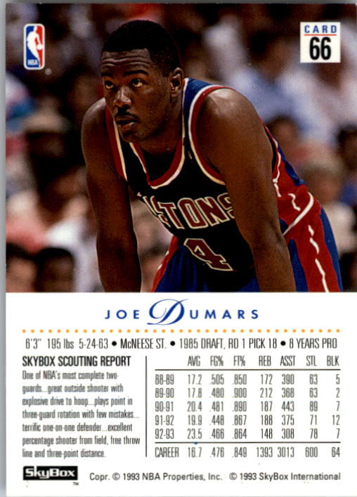 1993-94 SkyBox Premium #66 Joe Dumars back image