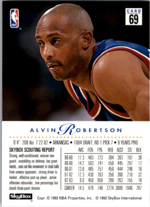 1993-94 SkyBox Premium #69 Alvin Robertson back image