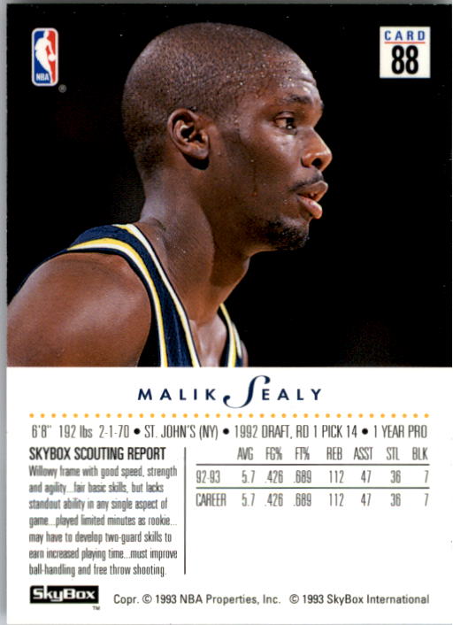 1993-94 SkyBox Premium #88 Malik Sealy back image