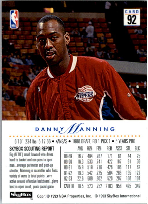 1993-94 SkyBox Premium #92 Danny Manning back image