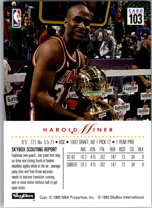 1993-94 SkyBox Premium #103 Harold Miner back image